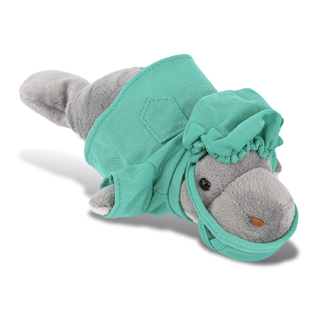 Grey Manatee Doctor Plush with Cute Scrub Uniform Cap Outfit 9 Inches Green Polyester