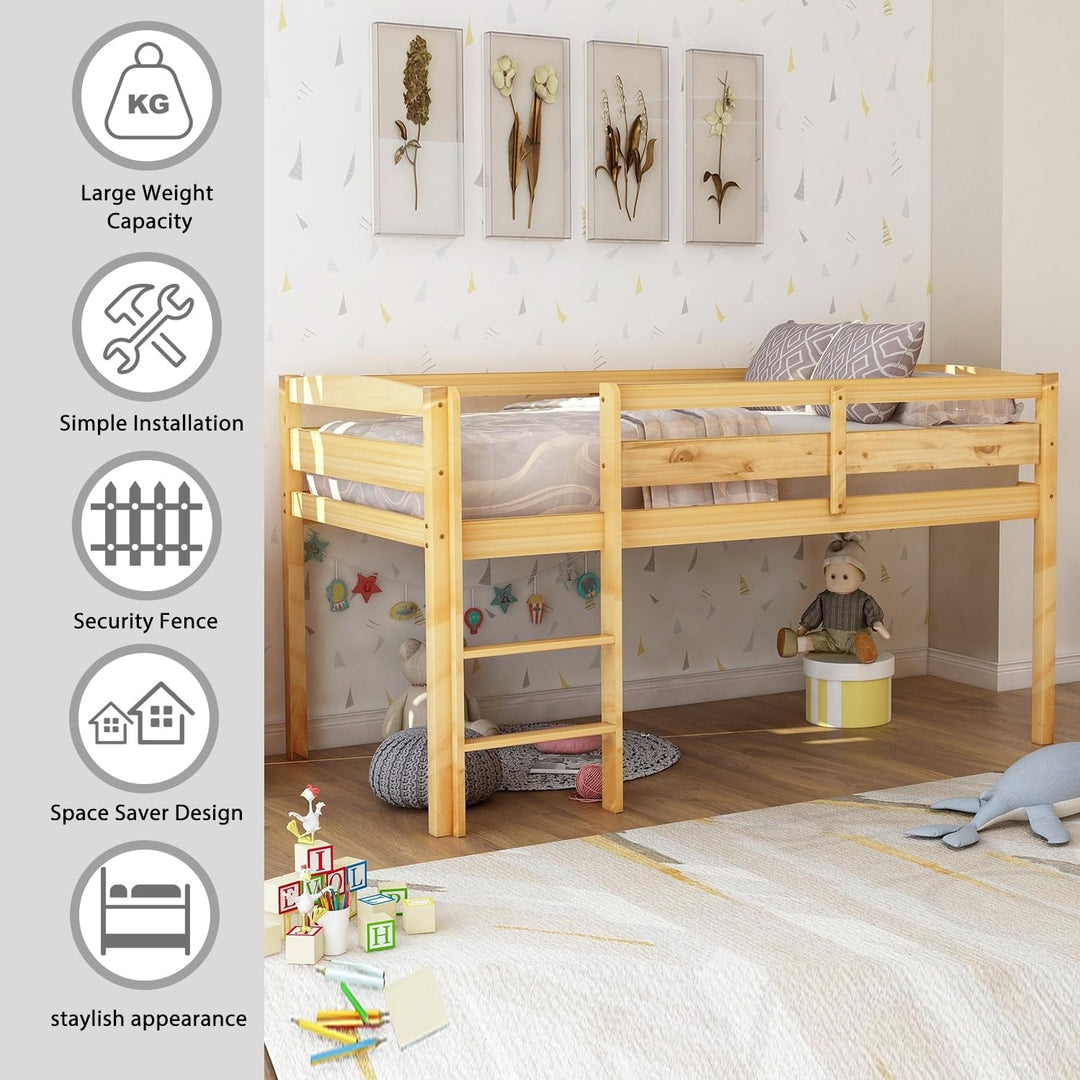 Twin Size ft Bed with Ladder Frame for Kids Boys Girls Solid Wood