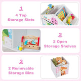 Wooden Toy Book Organizer Stand Bookcase W/ 2 Storage Bins for Kids