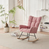 Solid Wood Legs Rocking Chair Nursery with Teddy Fabric Upholstered Pink Modern Contemporary Polyester