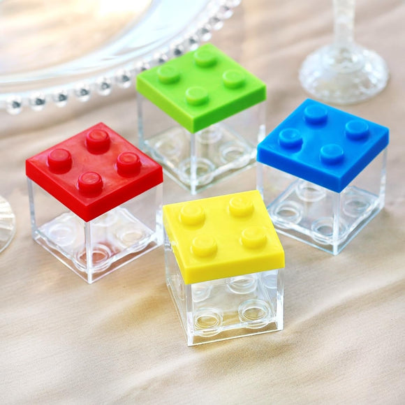 Set of 24 Pcs Color Plastic Block Baby Shower Party Candy Holder Gift Box 2in 2