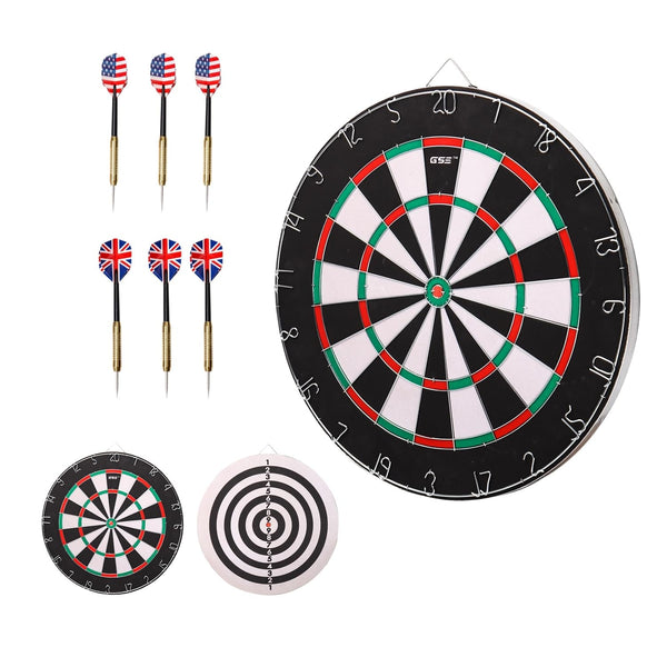 18" 2-in-1 Flocking Bullseye Board Games Set. Double-Sided Board with Six 17g Steel Tip S 18-inch