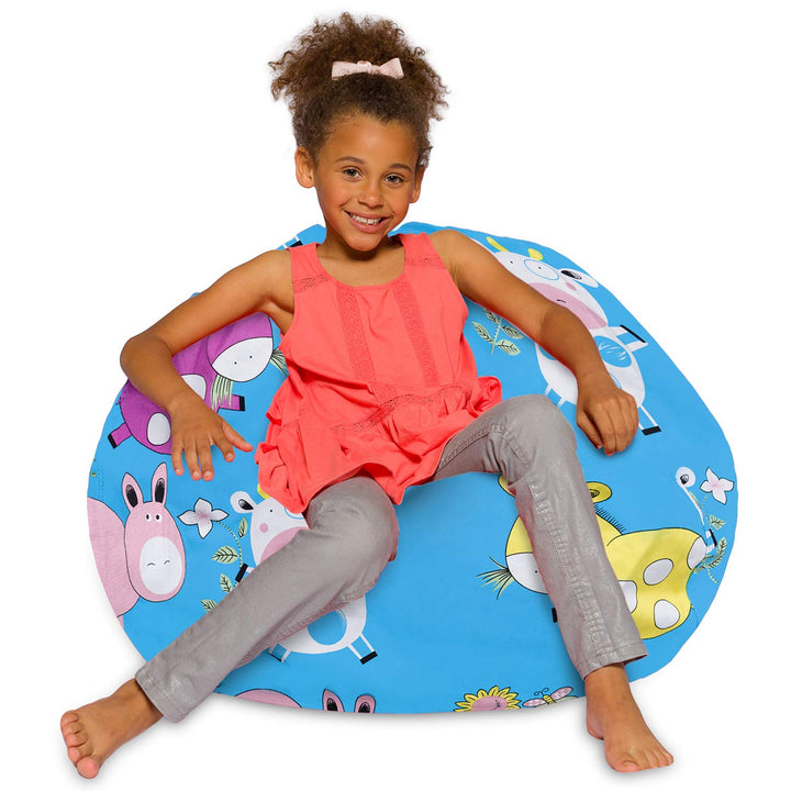 Posh Beanbags Bean Bag Chair, Large-38in, Canvas Farm Animals on Blue