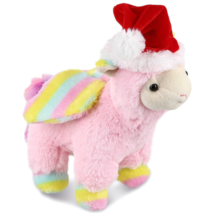 Santa Pink Flying Llamacorn Stuffed Animal with Outfit 9.5 Inches Blue Yellow Polyester