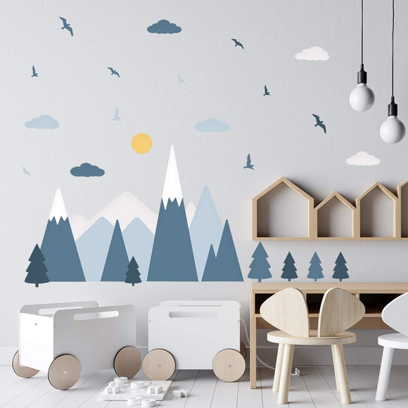 Blue Mountains Landscape Clouds Birds Children Wall Stickers