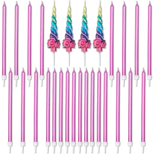 Rainbow Unicorn Horn Birthday Cake Candles Set Pink Wax