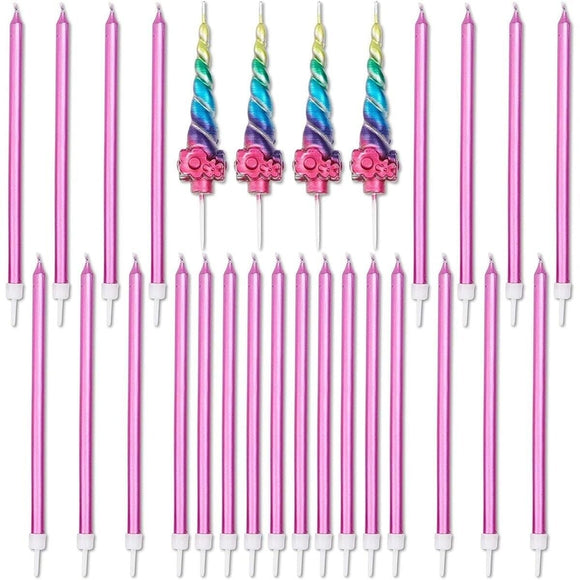 Rainbow Unicorn Horn Birthday Cake Candles Set Pink Wax