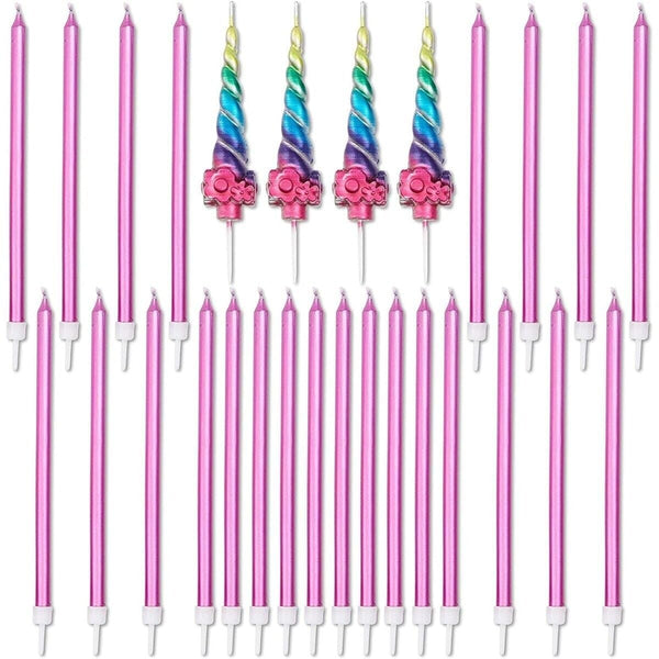 Rainbow Unicorn Horn Birthday Cake Candles Set Pink Wax