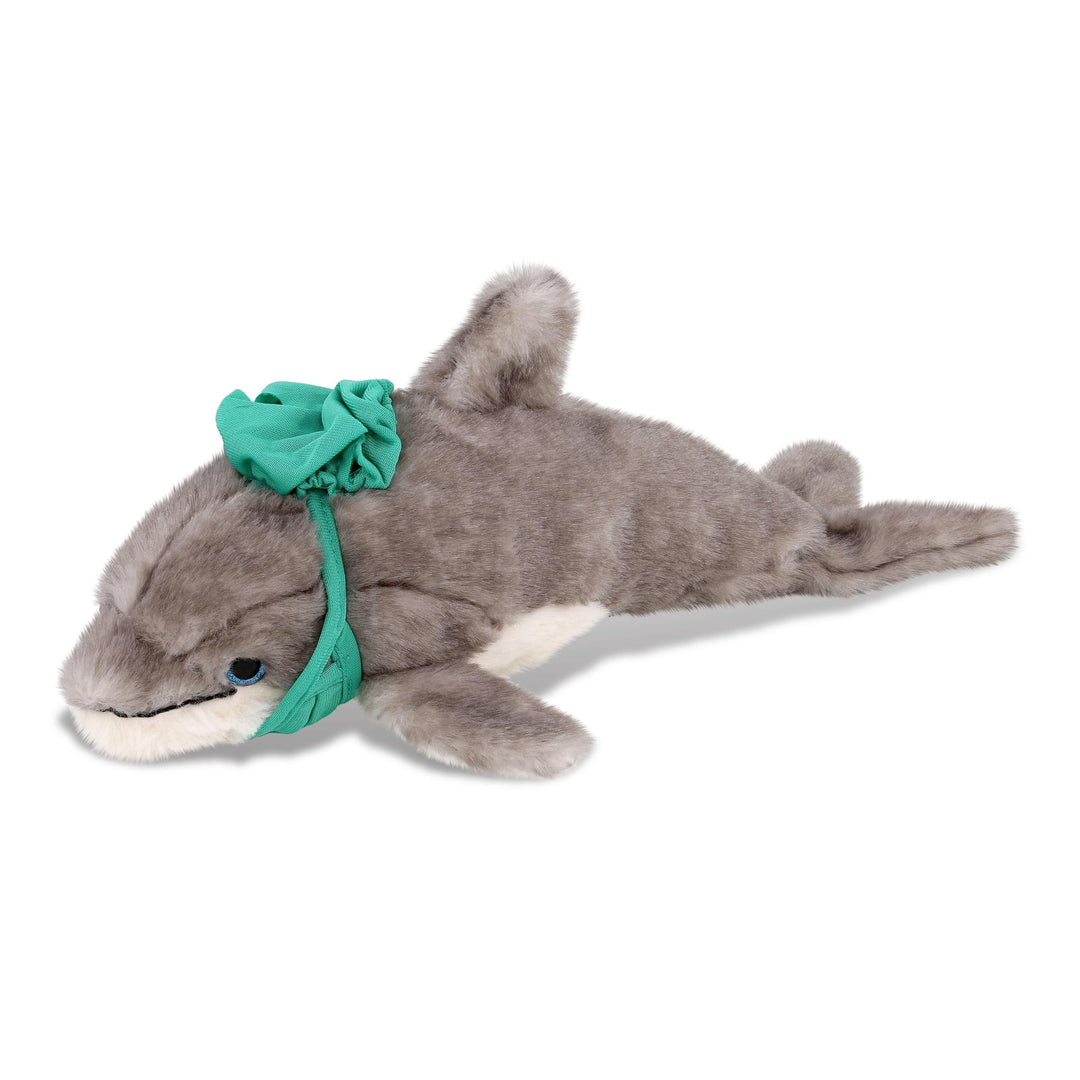 Grey Dolphin Doctor Plush Toy with Cute Scrub Uniform and Cap 12.5 Inches Green Polyester