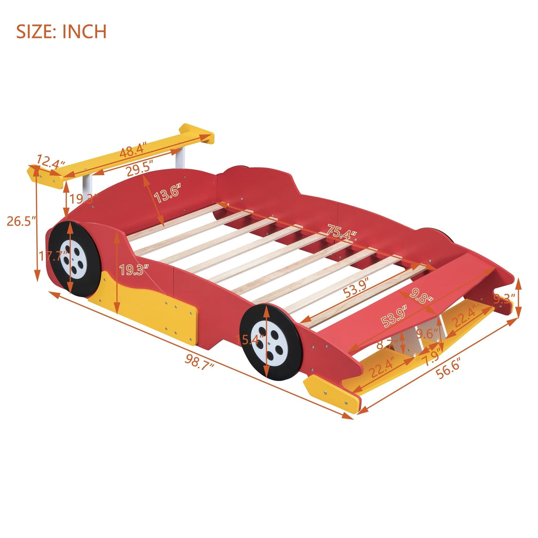 Full Size Bed Kids Car Red Mid-Century Modern Contemporary