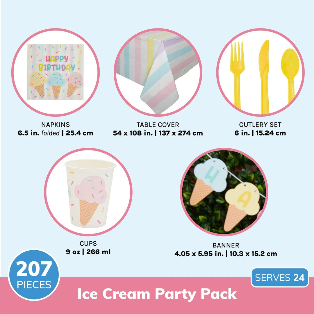 Ice Cream Birthday Party Decorations Dinnerware Bags Pieces Multi