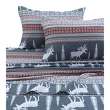 Girls Winter Reindeer Grey White Red Sheet Twin Xl Set, Multi Color Novelty Elk Buck Printed Kids Bedding Teen Bedroom, Traditional Contemporary Christmas Winter Snowflakes, Cotton Flannel