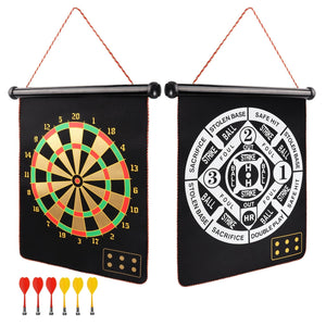 2-in-1 Magnetic Baseball Board Game Set. Double-Sided Hanging Board with 6 Safe S