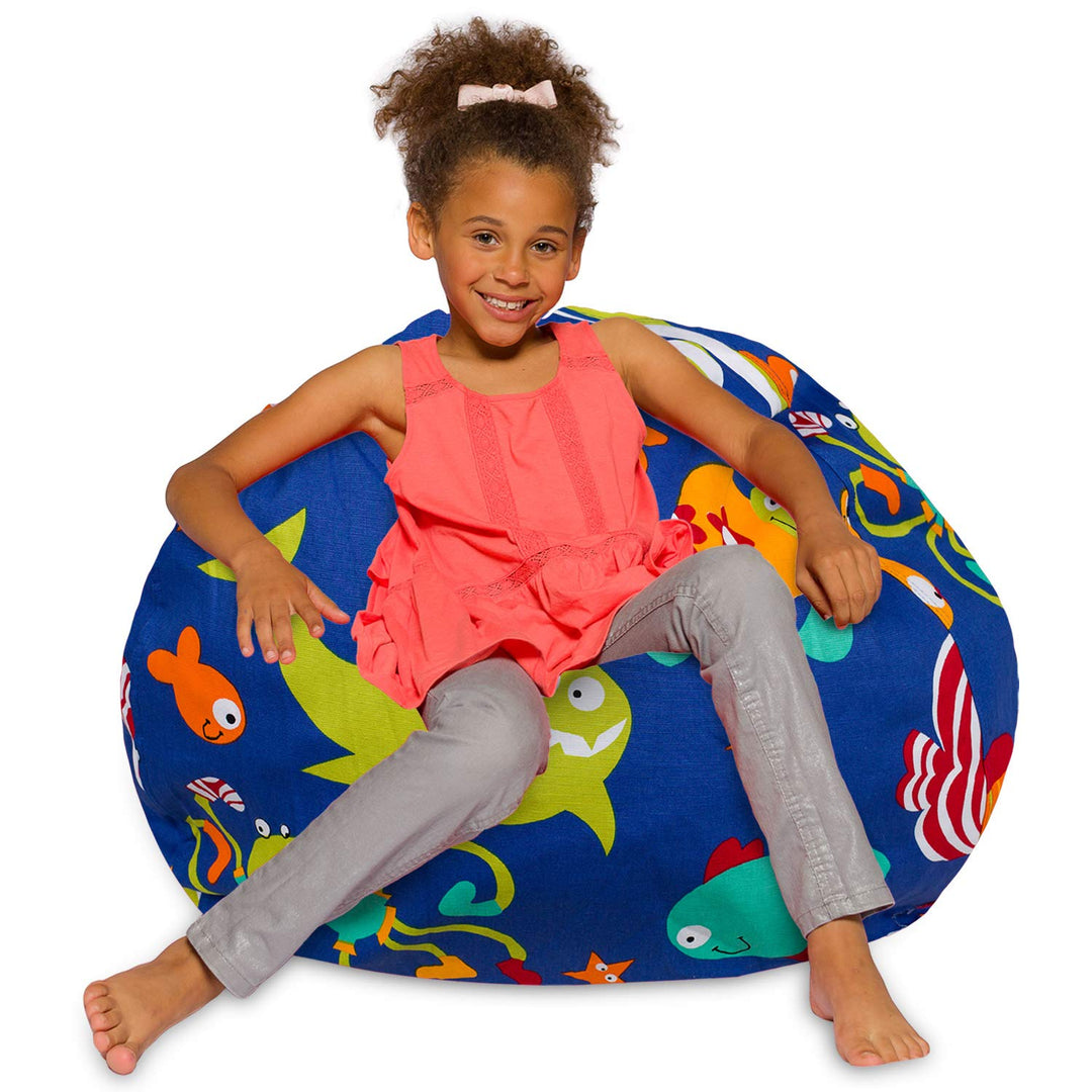 Posh Creations Bean Bag Chair for Kids, Teens, and Adults Includes Removable and Machine Washable Cover, 38in - Large, Canvas Sea Creatures on Blue