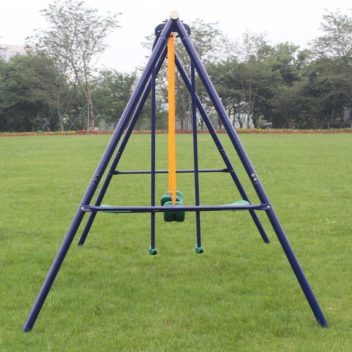 Metal Swing Set Outdoor with Glider for Kids Blue