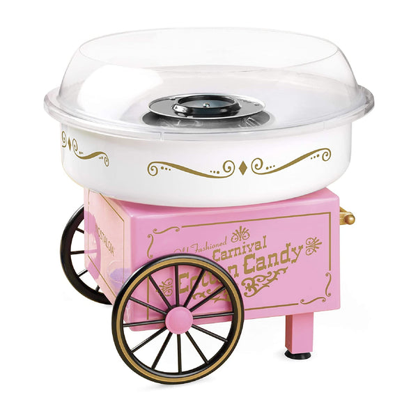 Nostalgia Cotton Candy Machine - Retro Cotton Candy Machine for Kids with 2 Reusable Cones, 1 Sugar Scoop, and 1 Extractor Head - Pink