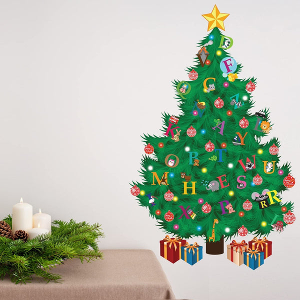 Christmas Tree Wall Sticker with Learning Alphabets Kids Green