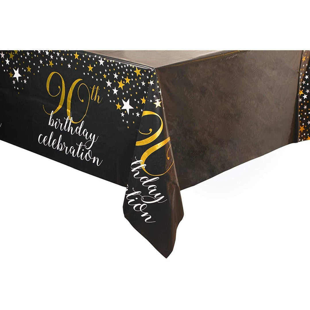 90th Birthday Party Decorations Plastic Tablecloth (54 X in 3-Pack) Black Design Rectangle Vinyl