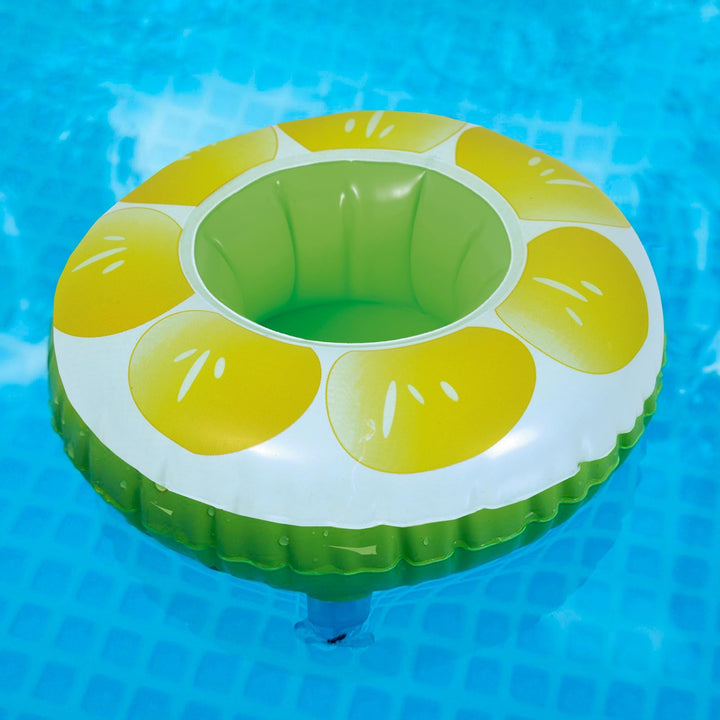 9" Inflatable Lemon Slice Swimming ool Beverage Drink Holder Yellow