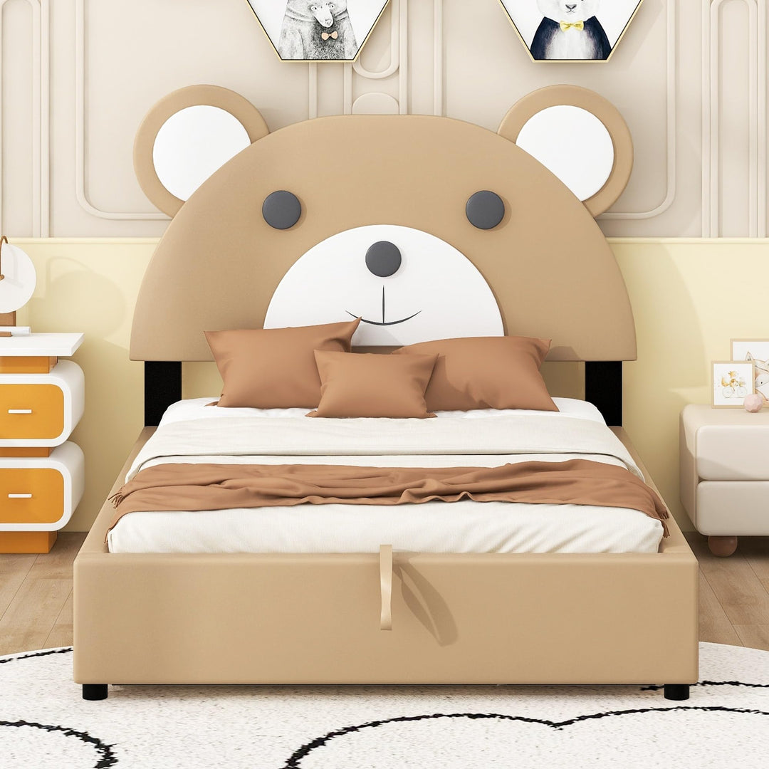 Twin Size Upholstery Platform Bed Frame with Cute Bear Shaped