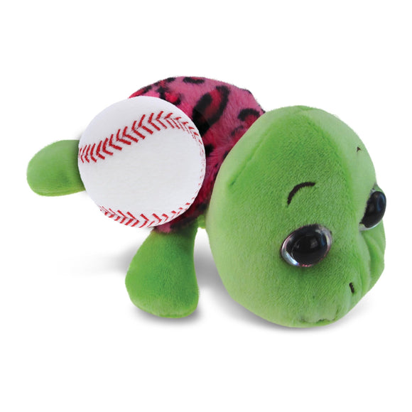 Big-Eye Pink Shell Sea Turtle Stuffed Animal W/Baseball Plush 6 Inches Green White Polyester