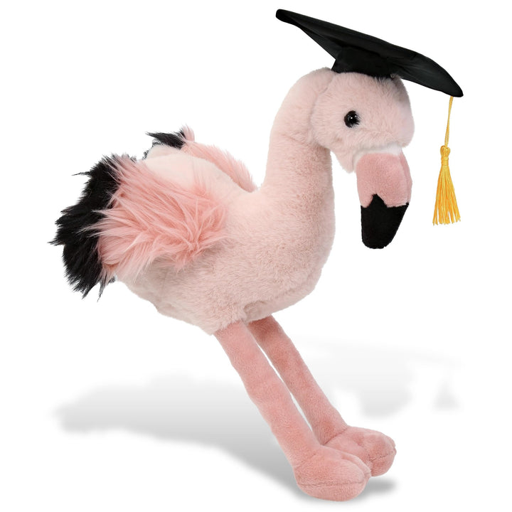 Rose Flamingo Graduation Plush with Cap Tassel 8.5 Inches Black Pink Polyester