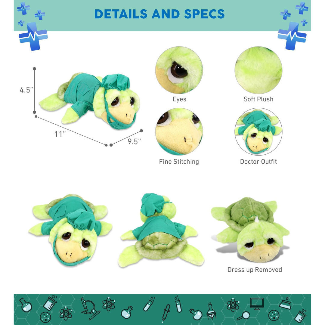 Green Sea Turtle Large Doctor Plush with Scrub Uniform and Cap 11
