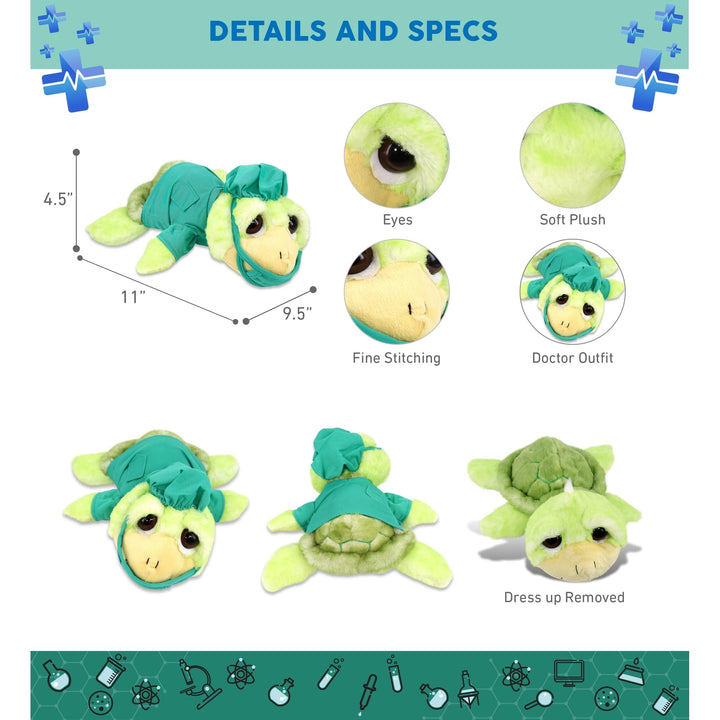 Green Sea Turtle Large Doctor Plush with Scrub Uniform and Cap 11