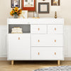 38" Ideal Height Nursery Dresser with Changing Top Safety Baby White Glam Leather Wood Finish Includes Hardware