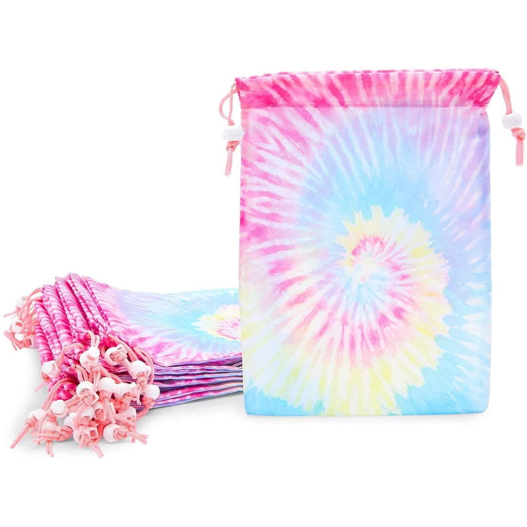 Tie Dye Party Favors Pastel Drawstring Tote Bags for Kids (7 X 10.25 in 20 Pack) Multi Color Casual Polyester