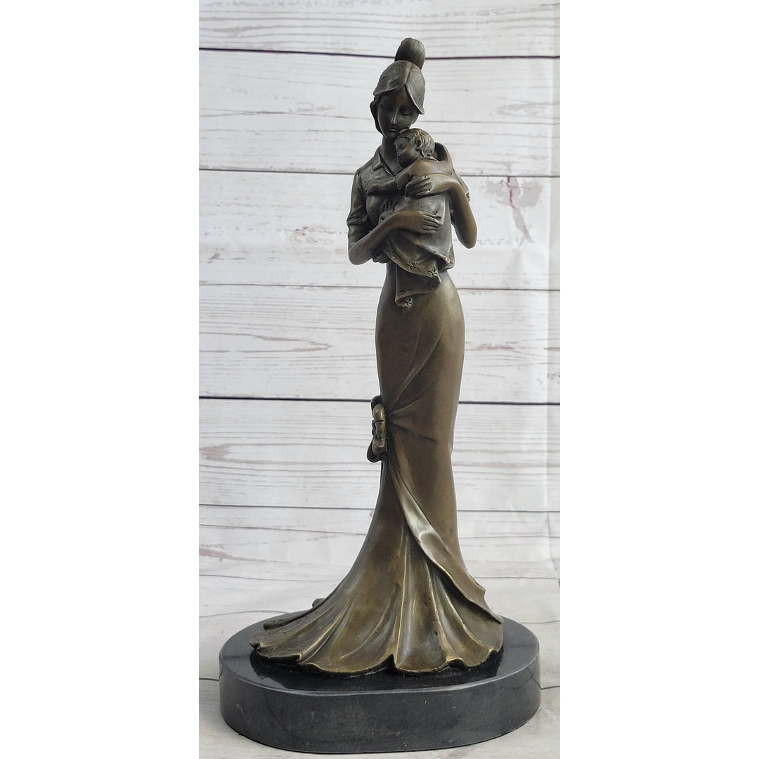 Mother Holding Baby Child Bronze Statue Sculpture Figure Original 14