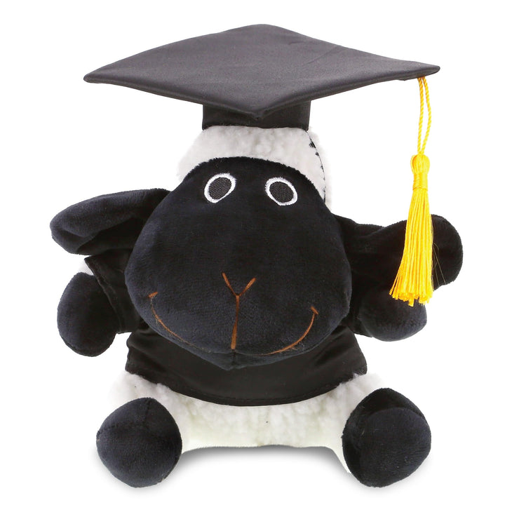 Soft Black Nose Sheep Graduation Plush Toy with Gown and Cap 6 Inches White Polyester