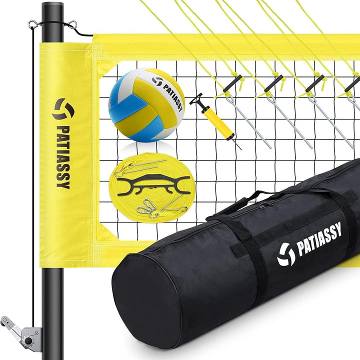 Portable Professional Outdoor Volleyball Net Set with Adjustable Height Poles Yellow Nylon