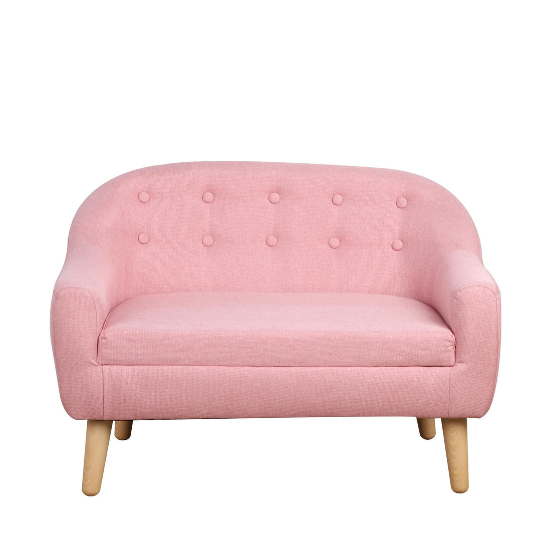 2-seat Linen Fabric Upholstered Sofa Couches for Kids and Toddlers Kid Loveseat Chair with Wooden Frame Accent Pink Solid Modern Contemporary Vintage Polyester Handmade