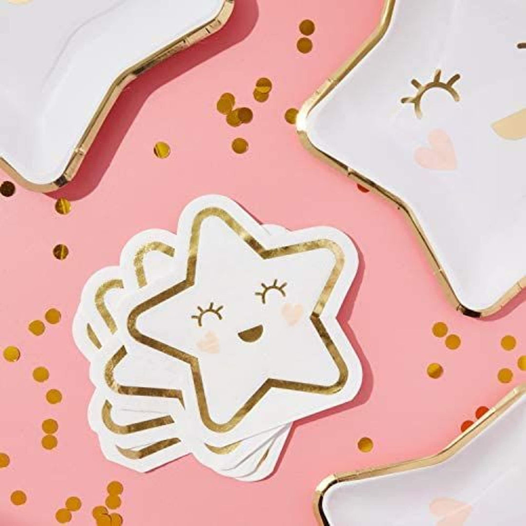 Twinkle Little Star Paper Napkins for Baby Shower Gender Reveal Party (50 Pack) White Kids Round Bamboo