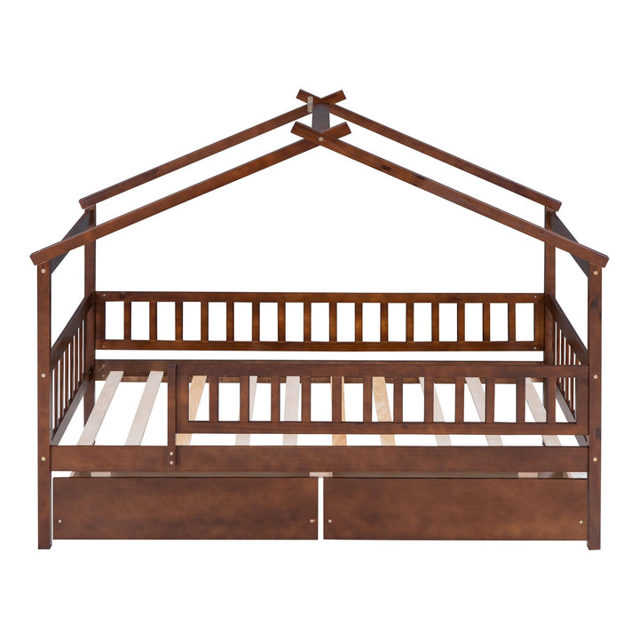 Elegant Design Twin Size Daybed Wood Bed Kids with Two Drawers Brown