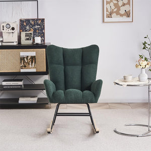 Solid Wood Legs Rocking Chair Nursery with Teddy Fabric Upholstered Green Modern Contemporary Polyester