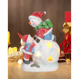 Snowman and Child Christmas Ornament Resin Figurine with Led Light Red White