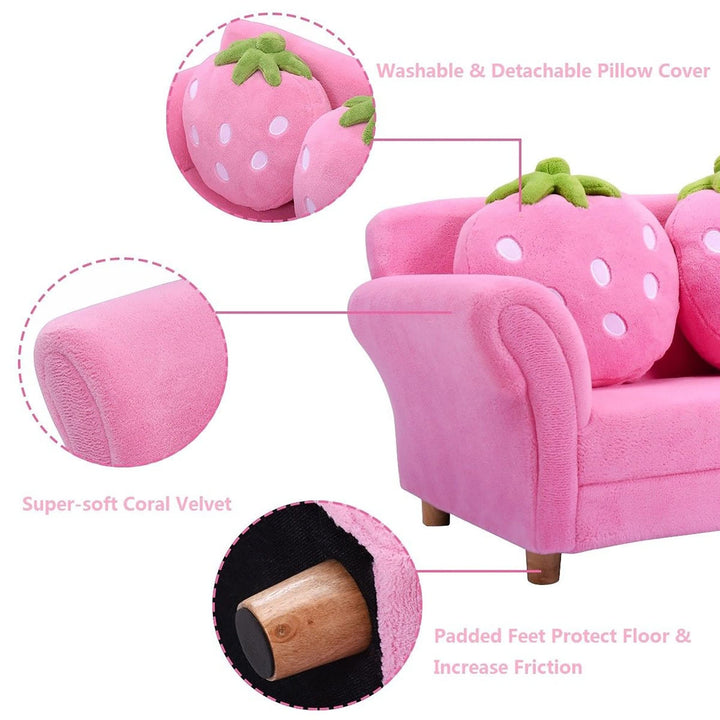 Kids Sofa Children Couch Armrest Chair with Strawberry Pillows Pink