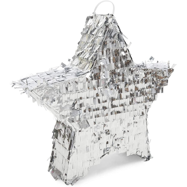 Small Silver Foil Star Pinata for Birthday Party (13 X 13 3 Inches) Wood