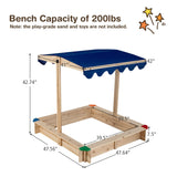 Kids Wooden Sandbox with Height Adjustable Rotatable Canopy Playset