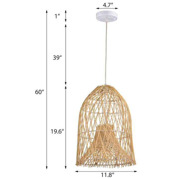 Beige Bell Woven Rattan Light for Children's Bedroom Eclectic