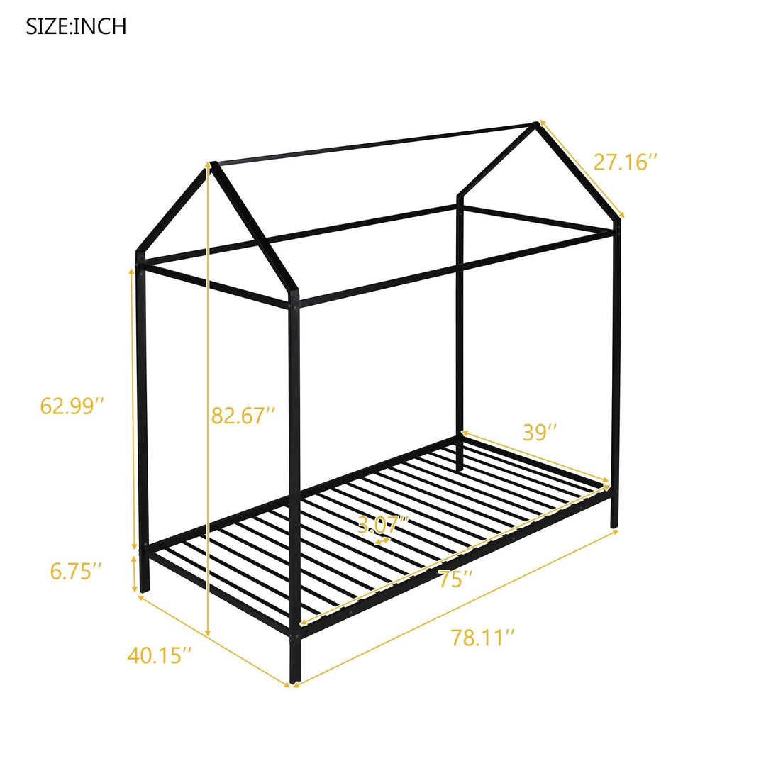 78x40 Metal Platform Bed Frame for Kids Twin Size Playhouse Adjustable