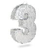 Small Silver Foil Number 3 Pinata for Kids 3rd Birthday Party Decorations (16.5 X 11.5 in) Wood