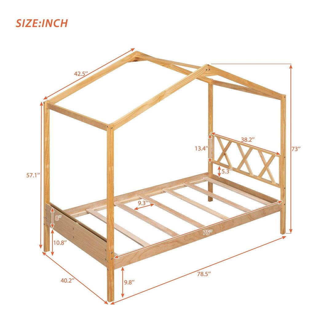 Playhouse Design Twin Size House Bed Kids Brown Mid-Century Modern