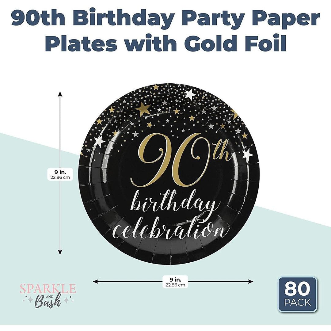 90th Birthday Party Decorations 9 Inch Paper Plates (80-pack) Black