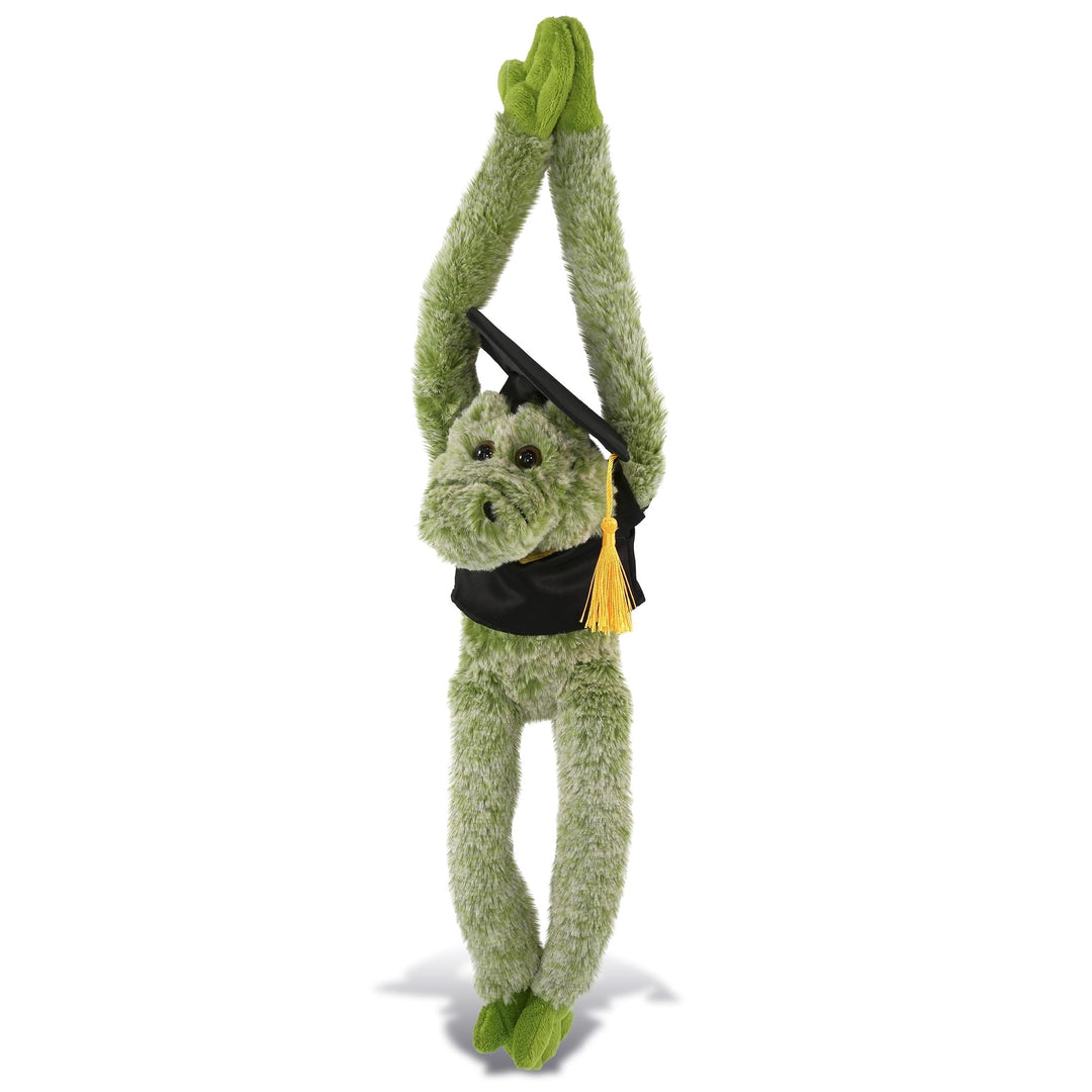 Long Arms Alligator Graduation Plush Toy with Gown and Cap 21 Inches Black Green Polyester