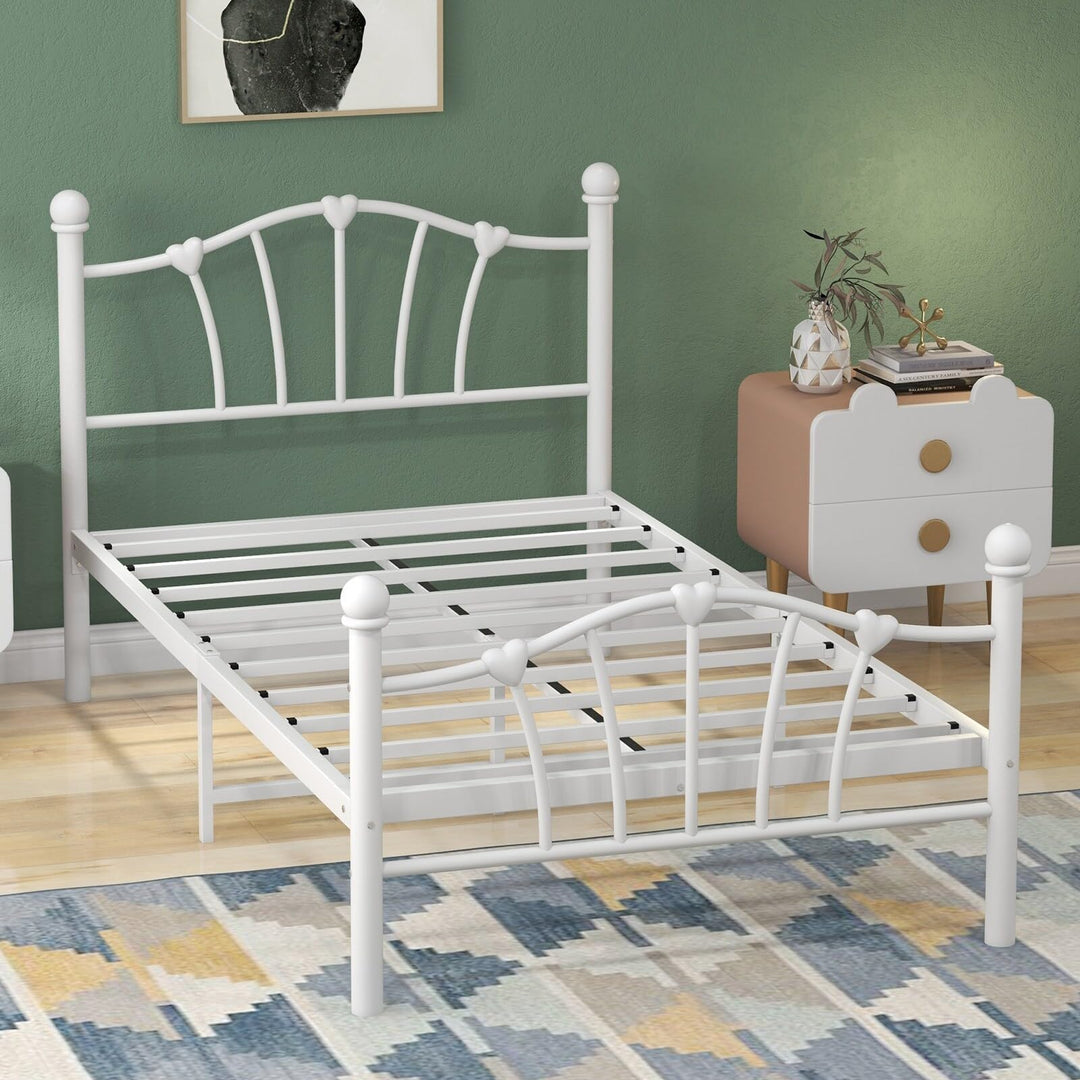 Twin Bed Frame for Kids with Heart haped Headboard and Tailboard No