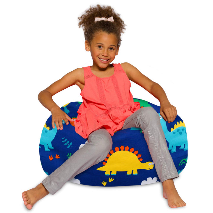 Posh Creations Bean Bag Chair for Kids, Teens, and Adults Includes Removable and Machine Washable Cover, Canvas Dinos on Blue, 27in - Medium