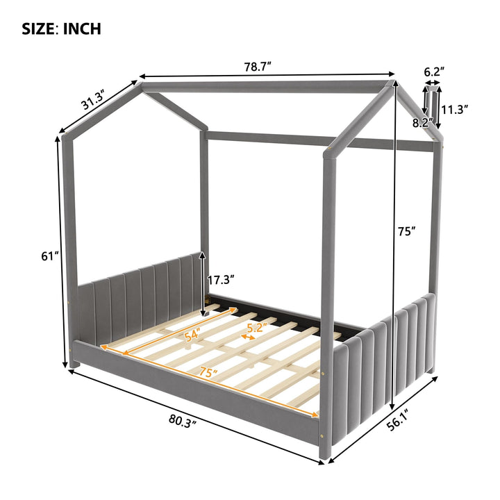 Playhouse Design Full Size House Bed Kids Grey Mid-Century Modern